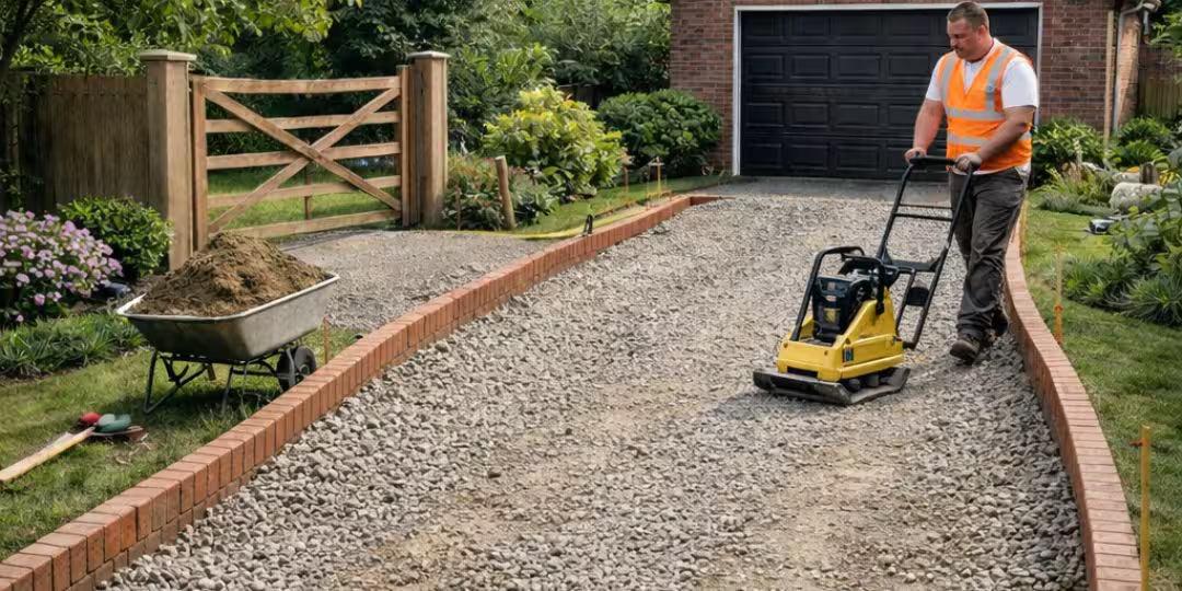 compacting sub-base for gravel driveway installation